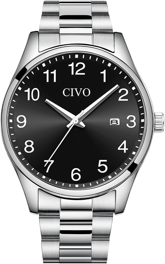 CIVO Herren Uhren Edelstahl Analog: Einfach Groß Ziffernblatt Armbanduhr Herren - Wasserdicht Klassische Business Quarzuhr Geschenke für Männer