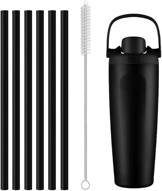 6Pcs Food Grade Straw Replacement Compatible With Owala FreeSip Sway 30oz Water Bottle, With 1 Straw Cleaner, Reusable Black Drinking Straws Fit for Owala Freesip Sway 30oz