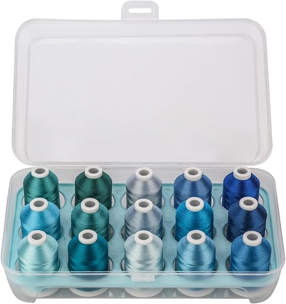 embroidery thread Machine Embroidery Thread Polyester 6 Options 15 Spools Set For Embroidery Sewing Machine. For knitting, sewing(15 different blue)