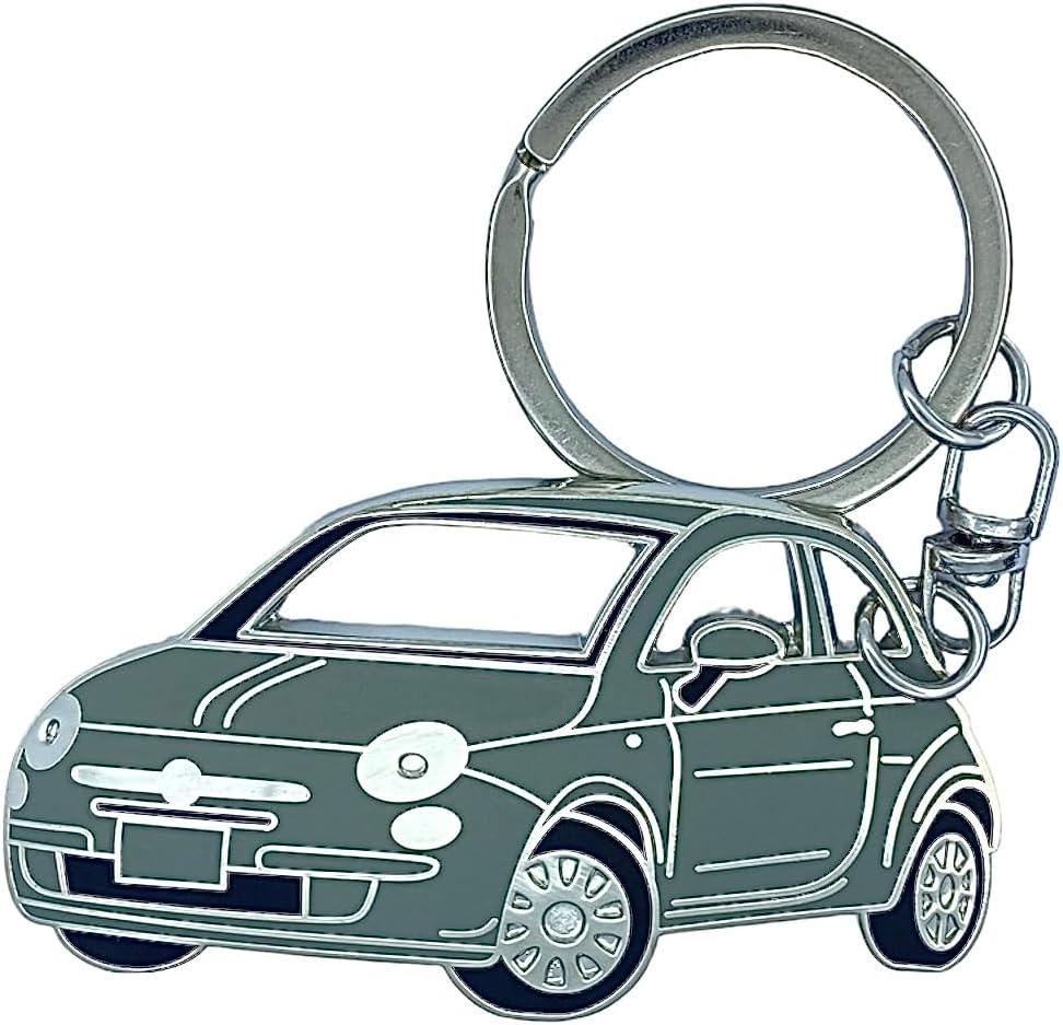 Fiat 500 compatible Keychain Accessories white tag for Man Women Made from Steel Key fob. Cool present for drivers
