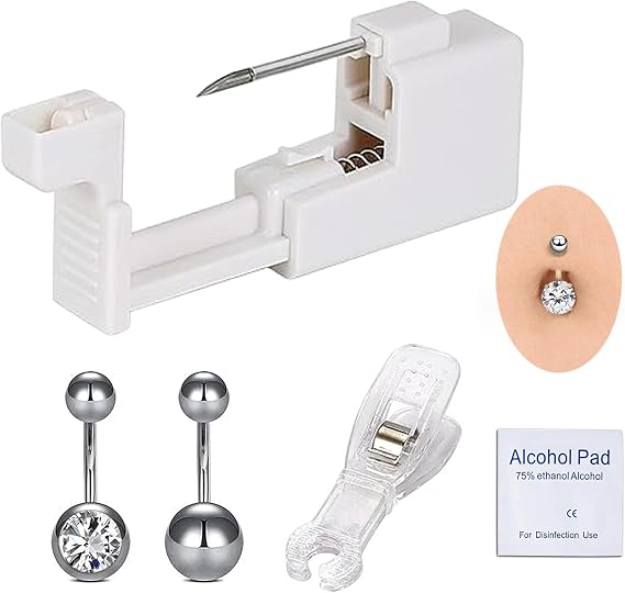 5PCS Professional Body Piercing Kit for Belly Button/Lip/Tongue/Nose, Safe Piercing Gun Kits, Body Piercing Tool Kits Stainless Steel for Women Men