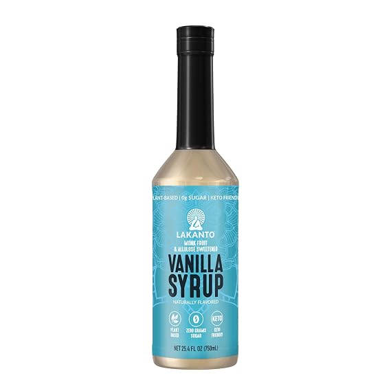 Lakanto Simple Flavoring Syrup - Monk Fruit Sweetener with Allulose, Perfect for Coffee, Tea, Cocktails, Snow Cones, Sodas, Other Drinks, Keto, Vegan (Vanilla - 25.4 fl oz)