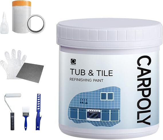 Tub and Tile Refinishing Kit, 17oz White Tile Paint with Tools, Water Based & Low Odor, DIY Bathtub Paint, Easy to Use for Bathroom, Kitchen, Floor,20-30sq.ft(White)