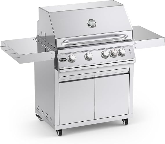 Hygrill Premium 4-Burner Built In Grill and Stainless Steel Cart for Outdoor Kitchen, Liquid Propane