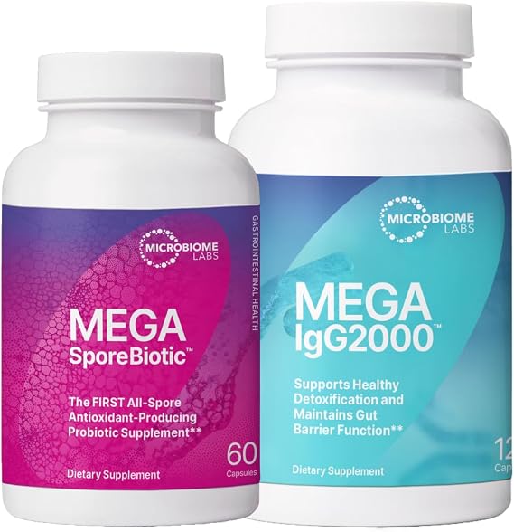 Microbiome Labs MegaSporeBiotic (60 Capsules) + MegaIgG2000 (120 Capsules) Gut and Immune Support Bundle - Spore-Based Probiotic with Dairy-Free Immunoglobulin Concentrate