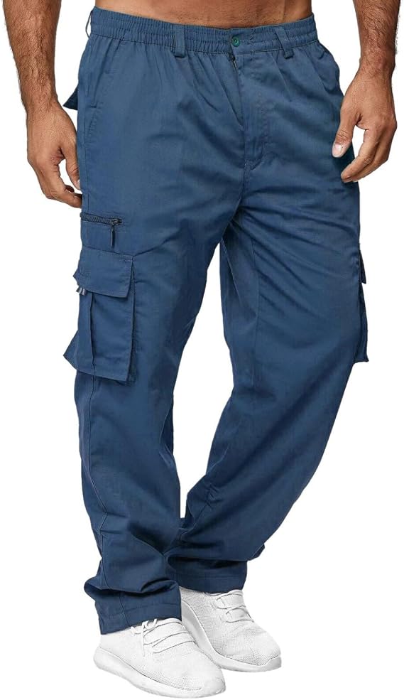 Men's Cargo Pants Work Utility Stretch Flex Relaxed Tactical Multi-Pocket Outdoor Cotton Hiking Casual Pants for Men A12