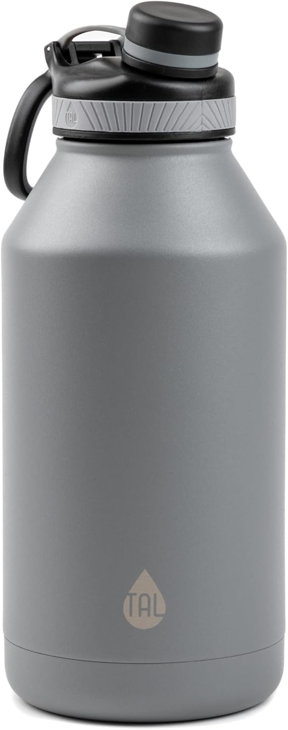MUHU TAL Ranger 64 oz Black Solid Print Stainless Steel Water Bottle with Wide Mouth Lid (silverandblack)