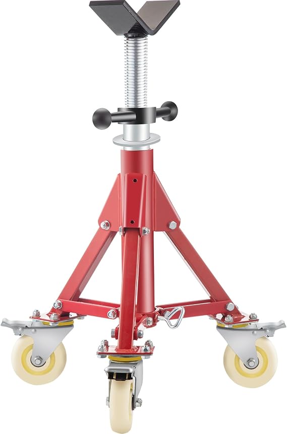 Happybuy Pipe Stand, V Head Pipe Jack Stand, Adjustable Height 20-37", 882 LB Capacity, Folding Portable Pipe Stands with Casters, Supports 1/8 to 12 Inch Pipe, Steel Construction