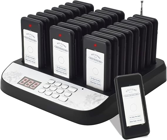 24 Black Wireless Buzzers Pager System Set with Vibration and Flashing