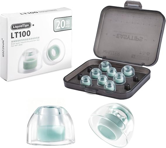 WHIZZER LT100 Liquid Silicone Ear Tips for Wired IEMs, 4 Pairs XS/S/M/L with Storage Case, Soft Replacement Tips for 5-6.5mm Nozzle HiFi Earphones, Tight Bass, All-Day Comfort - Mint