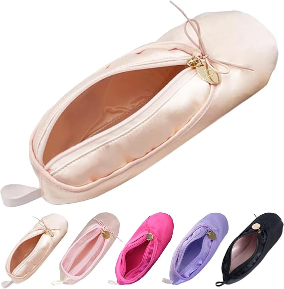 Ballet Shoe Makeup Bag, Pink Cosmetic Pouch, Dance Recital Gifts for Girls | Satin Small Ballet Makeup Bag, Ballerina Pencil Case, Dance Recital & Competition Gift, Dancer Birthday Party Favors