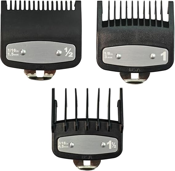 3 Pcs Clipper Guards for Wahl, Professional Replacement Hair Clipper Guide Combs, Hair Clippers Trimmers with Metal Clip, Comb Attachment for Wahl Fits Most Size Clippers Guide Combs (3 PCS)