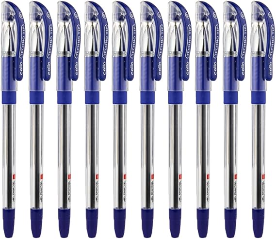 10 Cello Technotip PEN Top Ball Point 0.6 mm Smooth Writing Blue Brand Ad By Indian Cricketer Mahindera Singh Dhoni Lot of 10 Pens
