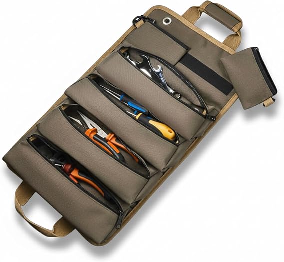 Heavy Duty Roll-Up Tool Organizer Bag | Khaki