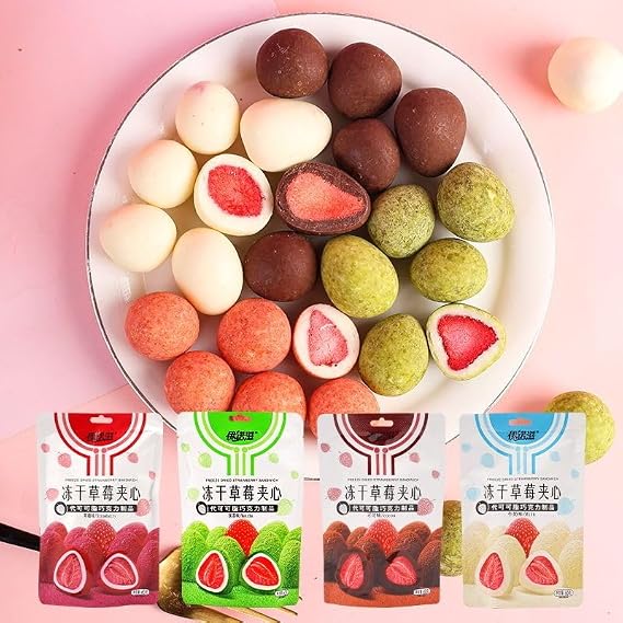 【4 Flavors freeze-dried fruit chocolate】Fruit snacks,Strawberry,Snack gift,dried fruits,Breakfast Foods,Sweet candy,Healthy Chinese dim sum,Fruit & Chewy (Mixed taste,4bags)