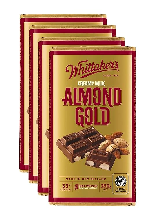 Whittaker's Almond Gold Chocolate Block 250g (Pack of 4) (Made in New Zealand)