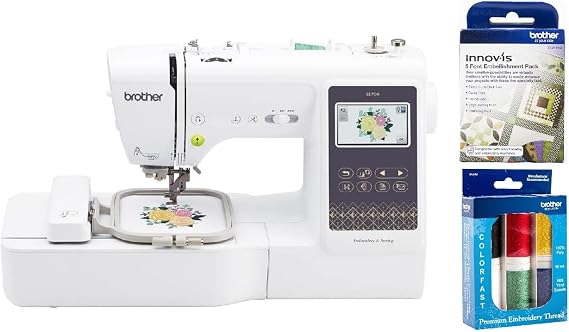 Brother SE700 Sewing and Embroidery Machine, Wireless LAN Connected, 135 Built-in Designs, Computerized, 4" x 4" Hoop Area, 5-Foot Embellishment Pack, Premium Embroidery Thread 6 Spools