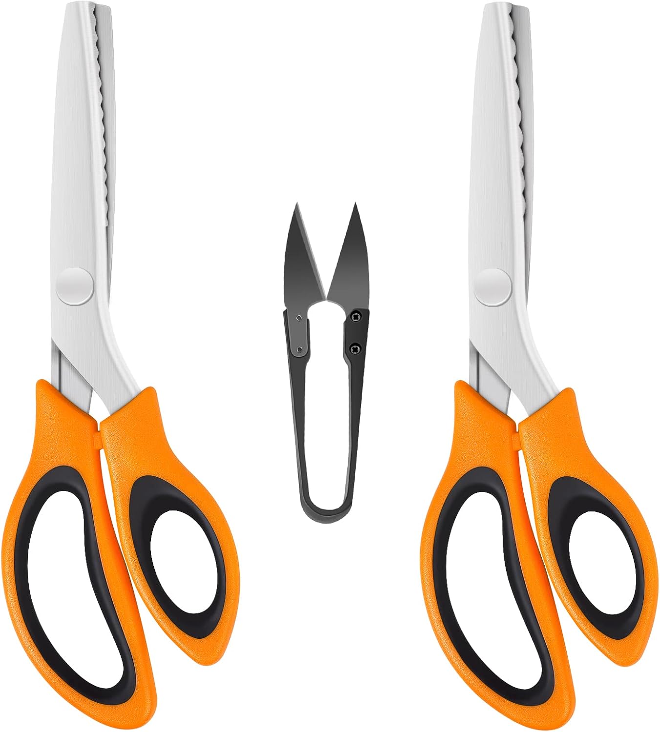 Pinking Shears 2 Pcs, Serrated & Scalloped Edges with a Thread Snips, Zig Zag Scissors with Comfortable Handle, for Cutting Fabric, Orangeblack