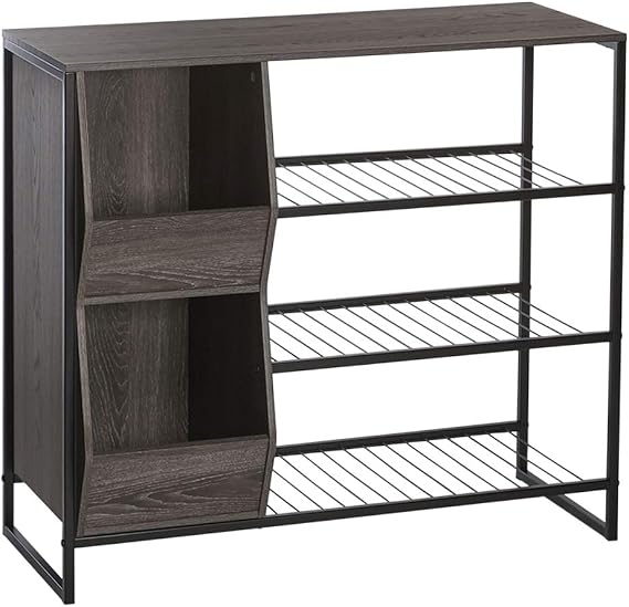 RiverRidge Afton Shoe Storage Organizer, Black Frame + Weathered Woodgrain