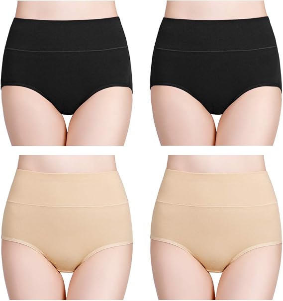 wirarpa Women's Cotton Underwear High Waisted Ladies Panties Full Coverage Briefs 4 Pack (Regular & Plus Size)