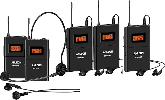 ANLEON MTG-100 Wireless Acoustic Transmission System Tour Guide Simultaneous Translation System (1 Transmitter & 4 Receivers)