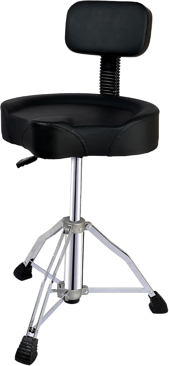 Drum Throne with Backrest Padded Hydraulic Drum Chair Height Adjustable Drum Stool with Stable Bass Comfortable Memory Foam Saddle Drum seat for Adult Drummers Guitar Players, Black