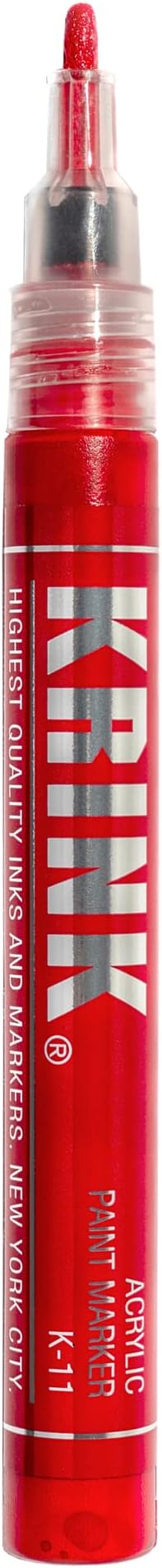 Krink K-11 Red Opaque Acrylic Paint Marker, 3mm Tip, Vibrant, Water-Based, Ideal for Plastic, Paper, Canvas, and Painted Surfaces, Handmade in USA