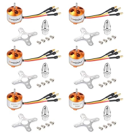 QWinOut A2212 930KV Brushless Outrunner Motor 15T with 3.5mm Male Banana Bullet for RC DIY Aircraft Multi-Copter Quadcopter Drone (6 Pcs)