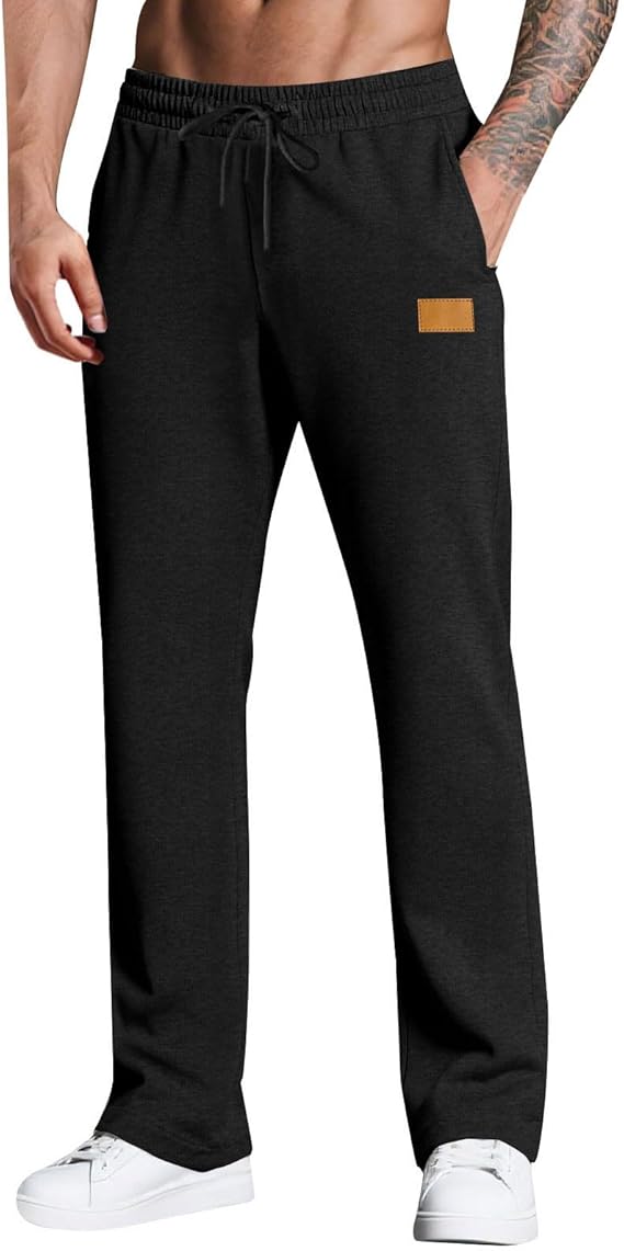 Mens Sweatpants Baggy Open Bottom Casual Pants Elastic Waist Workout Athletic Joggers Pockets Sweat Pants