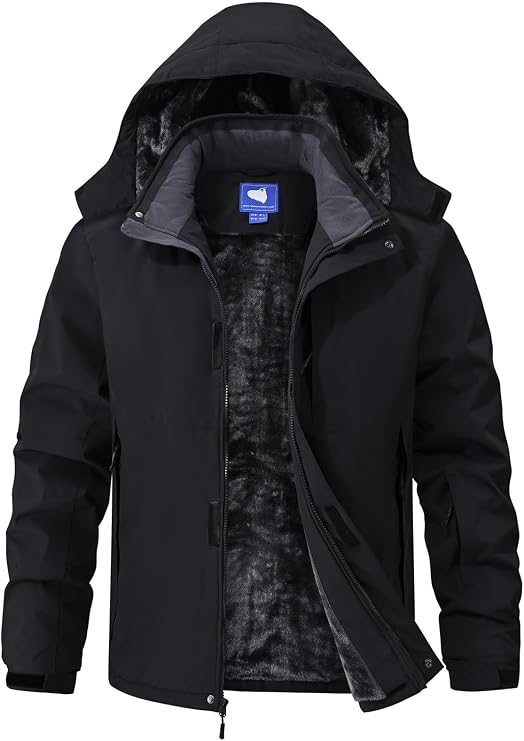 Mens Skiing Jackets Winter Waterproof Snow Jackets Fleece Lined Insulated Heavy Parka Jackets Coats with Hoode