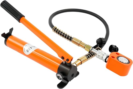 10T Hydraulic Ram Cylinder Jack Low Profile Porta Power Ram Single-Acting Mini Jack Ram Power Kitwith Hydraulic Hand Pump for Machinery Shipbuilding, 350CC