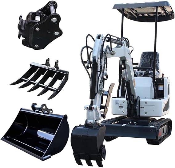 Mini Excavator for 1 Ton B&S Engine with Hydraulic Thumb Clamp,Standard Bucket,Mud Bucket, Rake, Quick Change Hitch Attachments (W Courtyard excavator)