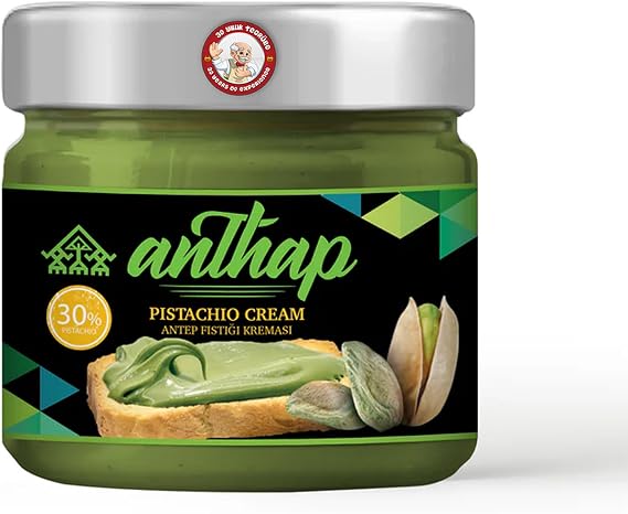 Original Anthap 30% Antep Pistachio Turkish Paste Spread Cream Creme Best Match use Dubai Chocolate in Kadayif 200 G by TOM UK