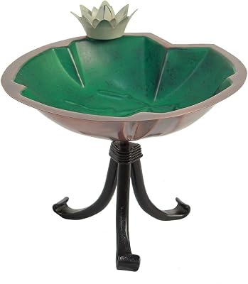 Achla Designs BB-10-TR Lilypad Tripod Metal Birdbath with Small Stand, Green, White, Copper, Black