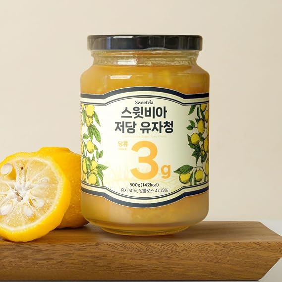 SWEETVIA Zero Sugar Yuzu Citron Tea 500g | Korean Allulose Marmalade Syrup with Real Yuzu Peel & Pulp | Low Calorie, No Added Sugar, Natural Citrus Spread for Drinks & Desserts