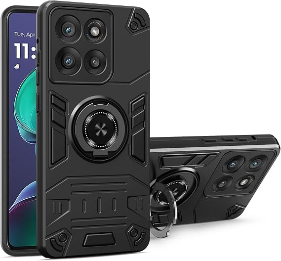 For Motorola Moto G86 Phone Case Full Cover Protective Case Military Grade Double-Layer Shockproof Sturdy Protective Case with Kickstand (Siyah)
