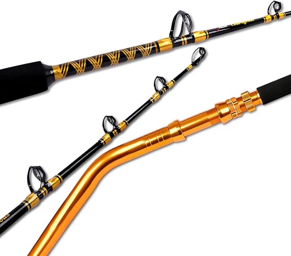 Fiblink Saltwater Fishing Rod 2 Piece Bent Butt Trolling Rod Deep Sea Roller Rod Big Game Conventional Boat Fishing Pole(50-80lbs/80-120lbs,5'6"/6')
