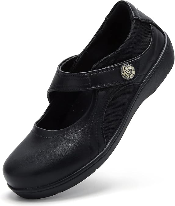 UZB Mary Jane Shoes Women Orthopedic Flats Comfortable Non Slip Work Shoes with Memory Foam