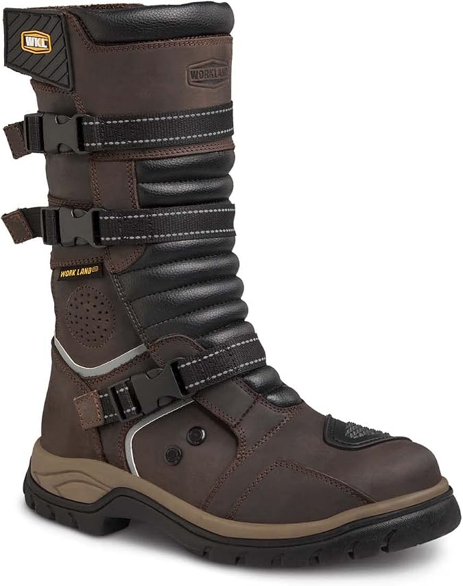 WORKLAND 77415 Motorcycle Boots for Men - Leather Boots with Protections - Work Boots For Men - Rubber Sole Slip Resistant and Reflective Motorcycle Riding Boots - Botas para Motocicleta Hombre