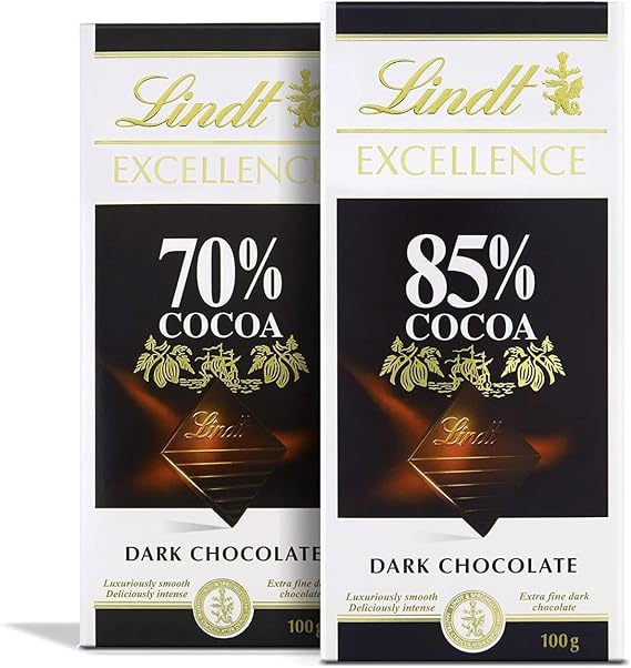 Lindt Excellence Dark Chocolate Bar, 85% Cocoa and 70% Cocoa, Rich Dark Chocolate, 100g Each, Pack of 2