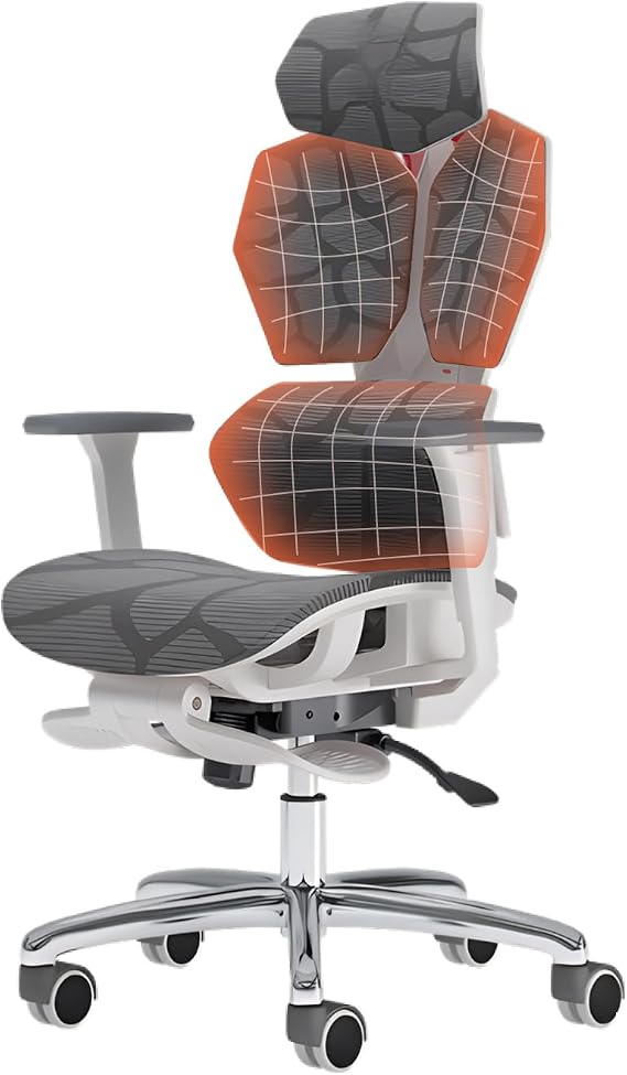 Ergonomic Gaming Office Chair, High Back Desk Chair, Mesh Computer Chair with Height Adjustable Lumbar Support, Adjustable 3D Headrest and Armrests Reclining Chair for Home Office,White,Footrest