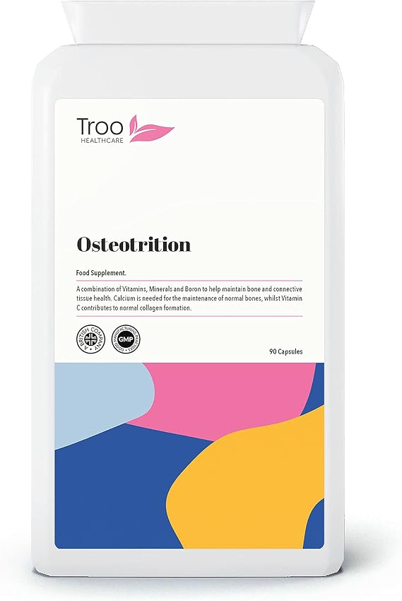 Troo Health Care Osteotrition Bone Support Supplement 90 Capsules | Helps Maintain Bone Density and Connective Tissues – Includes Calcium, Magnesium, Vitamin K2, Vitamin D3, and More - UK Made