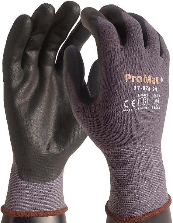 ProMat 27-874 – 5 Çift İnce Nitril Köpük Kaplı İş Eldiveni –%40 Daha İnce, Yüksek Hava Geçirgenliği, Terletmez, Dikişsiz Astar – Üstün Tutuş, Hafif Montaj – 7/8/9/10 Beden
