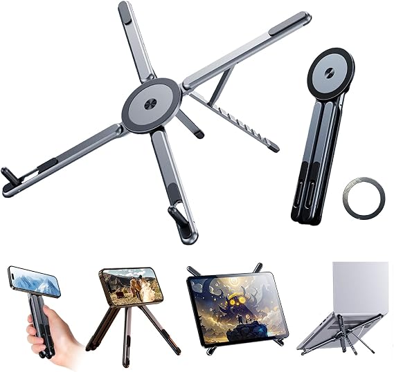 Multi-Purpose Portable Magnetic Stand, Suitable for Smartphones, Pad,Laptop, AluminumAlloy Material,Suitable fortraveling, Official Working and Leisure, and Home Entertainment (E05-gray)