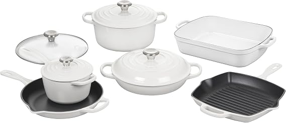 Le Creuset Signature Enameled Cast-Iron Cookware Set, 10-Piece, White