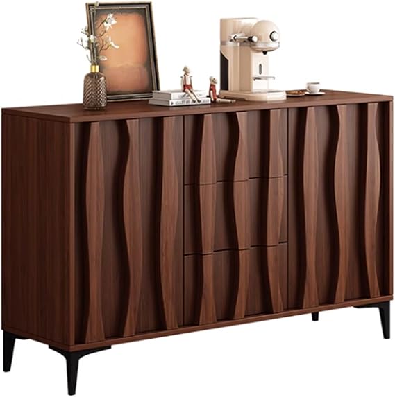 Buffet Cabinet, Fluted Sideboard Buffet Cabinet, Storage Cabinets with Drawers, Adjustable Shelf, Farmhouse Coffee Bar Cabinets, Console Table for Kitchen(Walnut,L120cm/47.2'')
