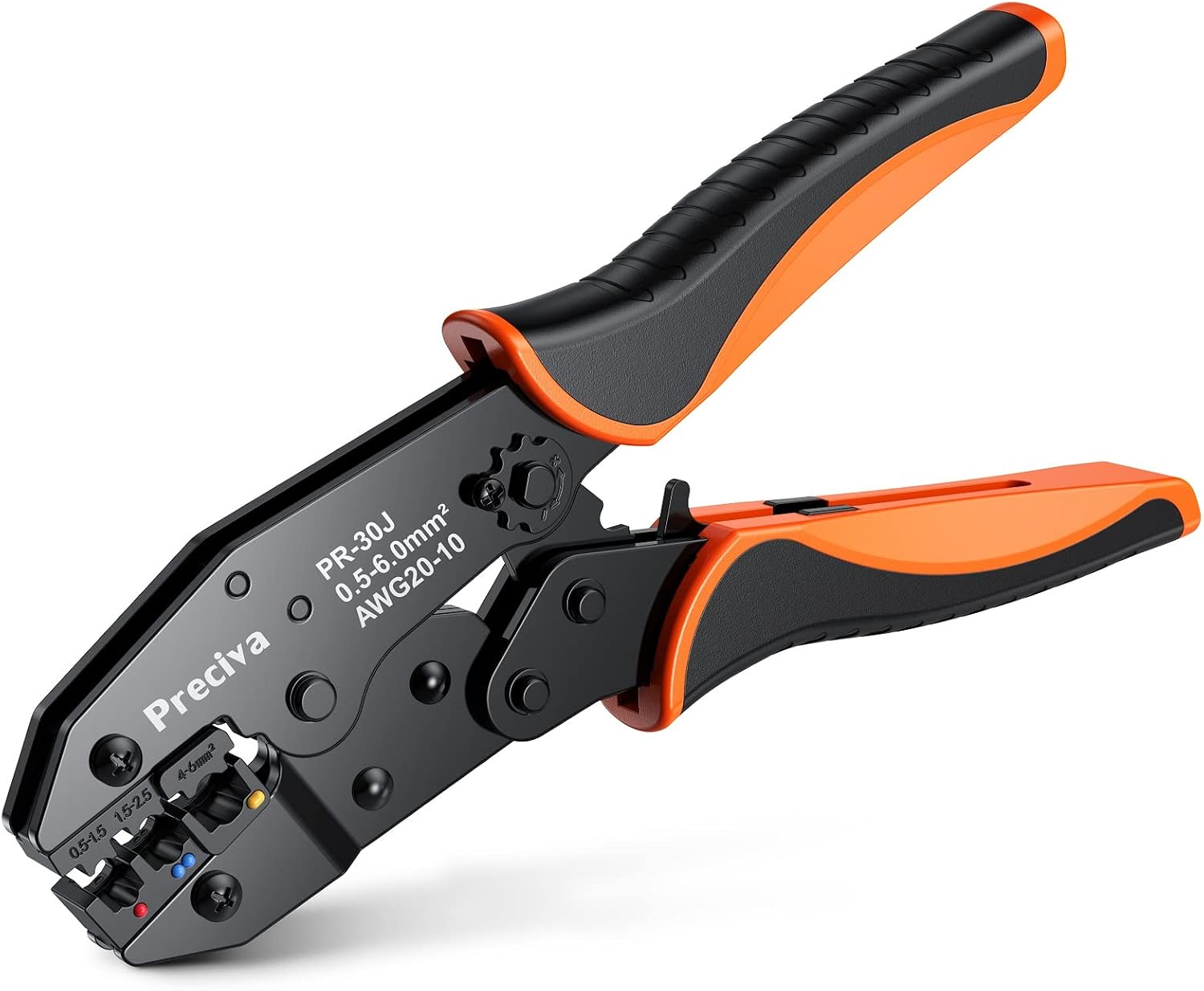 Ratchet Crimping Plier, Preciva Insulated Ratcheting Wire Terminal Crimp Tool, AWG20-10 (0.5-1.5mm²) (1.5-2.5mm²) (4-6mm²), Electrical Crimper Pliers for Electrical Connectors