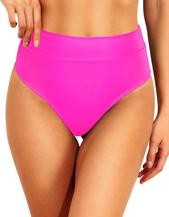 Women High Waisted Cheeky Bikini Bottoms Scrunch Butt Swim Bottom Only | Tummy Control, Full Lining, High Rise