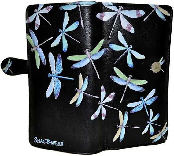 Shag Wear Dragonflies Large Wallet 7" Black