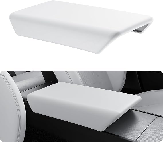 BASENOR Armrest Cover for Tesla Model Y Juniper/Model YL/Model 3 Highland | [Non-Slip] [No Logo] Center Console Arm Rest Protector Accessories TPU--White ( 2026 2025 Standard/Premium/Performance)